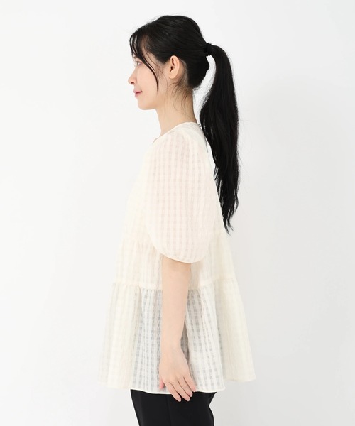 アイレネ 21SS パフスリーブ ギンガムチェックシアサッカーブラウス other - アイレネ 21SS パフスリーブ ギンガムチェックシアサッカー