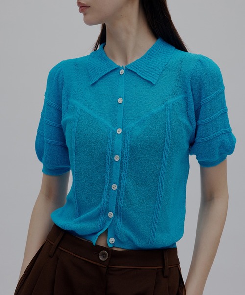 シャツ+ブラウス(半袖+袖なし) Ameri VINTAGE - MEDI ROUGH DRESS SHIRT Ameri（アメリ） ブラウス シャツ 夏 半袖 MEDI COMPACT SUMMER KNIT