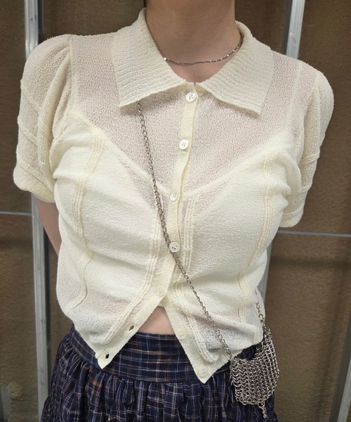 Ameri（アメリ） ブラウス シャツ 夏 半袖 MEDI COMPACT SUMMER KNIT