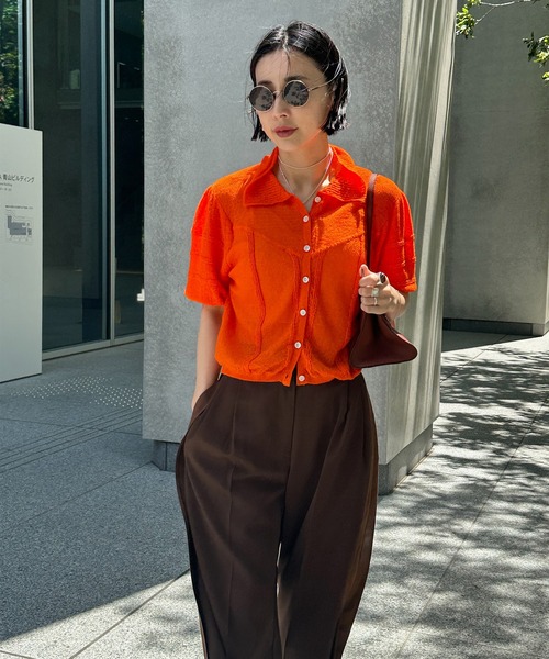 Ameri（アメリ） ブラウス シャツ 夏 半袖 MEDI COMPACT SUMMER KNIT