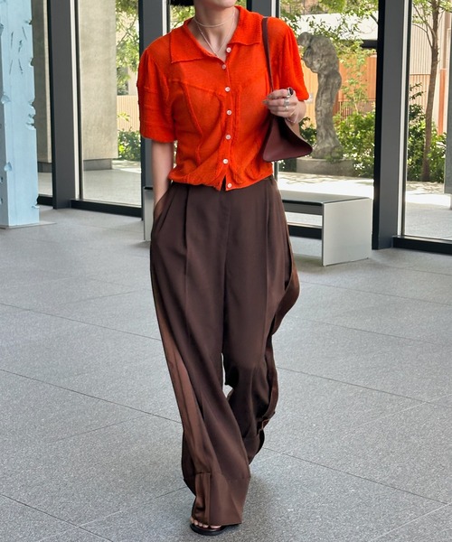 Ameri（アメリ） ブラウス シャツ 夏 半袖 MEDI COMPACT SUMMER KNIT