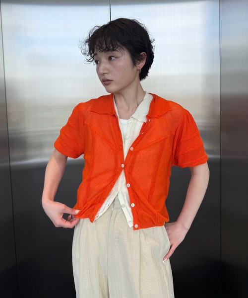 シャツ+ブラウス(半袖+袖なし) Ameri VINTAGE - MEDI ROUGH DRESS SHIRT Ameri（アメリ） ブラウス シャツ 夏 半袖 MEDI COMPACT SUMMER KNIT