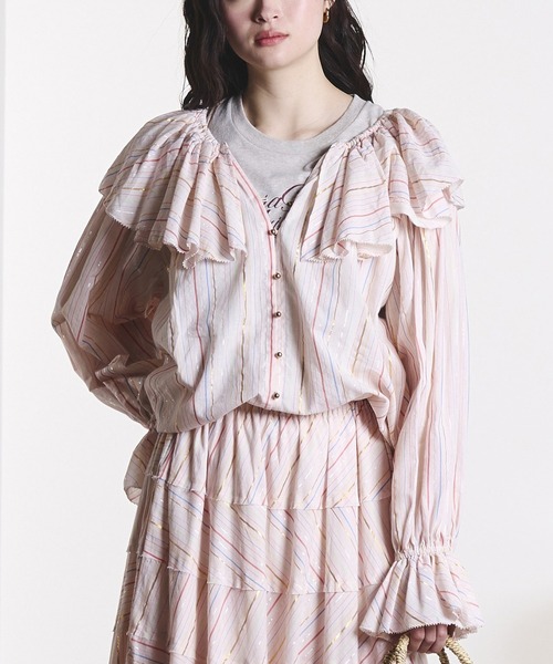 ROSE BUD（ローズバッド） ブラウス シャツ (mag.by c)STRIPE FRILL