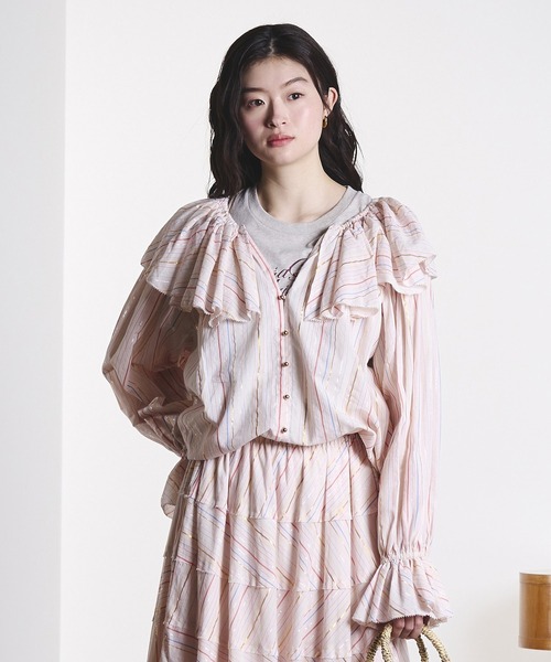 ROSE BUD（ローズバッド） ブラウス シャツ (mag.by c)STRIPE FRILL