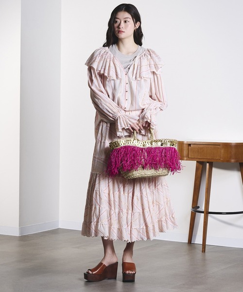 ROSE BUD（ローズバッド） ブラウス シャツ (mag.by c)STRIPE FRILL 