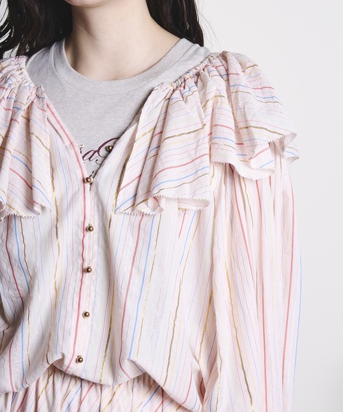 ROSE BUD（ローズバッド） ブラウス シャツ (mag.by c)STRIPE FRILL 