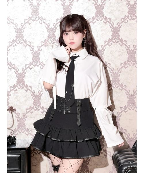 新品.訳あり BLACK PIECE NOW 袖チェーン付 変形シャツ 白 M NOEMIE（ノエミー） ブラウス シャツ チェーンネクタイ付き2WAYユニ