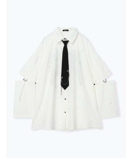 新品.訳あり BLACK PIECE NOW 袖チェーン付 変形シャツ 白 M NOEMIE（ノエミー） ブラウス シャツ チェーンネクタイ付き2WAYユニ