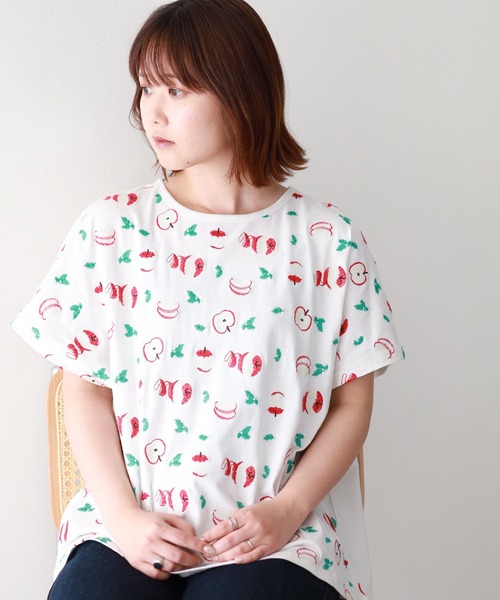 Emago（イマゴ） tシャツ 半袖 りんご刺繍ドルマンT 半袖 レディース 