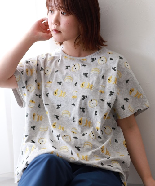 Emago（イマゴ） tシャツ 半袖 りんご刺繍ドルマンT 半袖 レディース 
