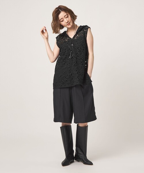 完売品＜conte＞レース ジップ Vネックブラウス conte ブラウス シャツ 「conte」レース フーデッド プルオーバー
