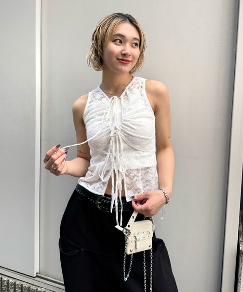 「WHO'S WHO gallery」 ノースリーブブラウス FREE オフホワイト レディース_画像3