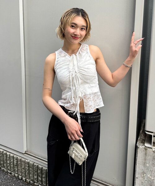 「WHO'S WHO gallery」 ノースリーブブラウス FREE オフホワイト レディース_画像4