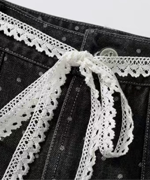 ワイドパンツ ジーンズ Lace Trim Cargo Dot Denim Pants メンズ | U：UME | 03