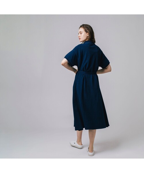 国内発送**Lacoste*鹿の子地 シャツワンピース ポロシャツワンピ LACOSTE シャツワンピース インディゴ 鹿の子ポロドレス