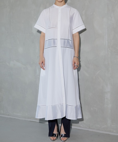 LE CIEL BLEU ワンピース コントラストファブリックドレス / Contrast  