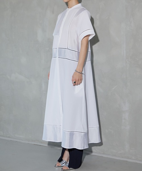 ワンピース l'or Contrast Flare Dress laubeblanc Flare pleats Dress – L'AUBE BLANC