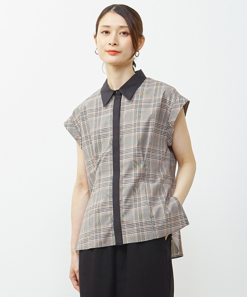 ブラウス シャツ フレンチスリーブチェックシャツ レディース