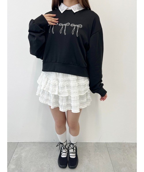 トレーナー スウェット 「PHILLY」リボン刺繍ショートスウェット