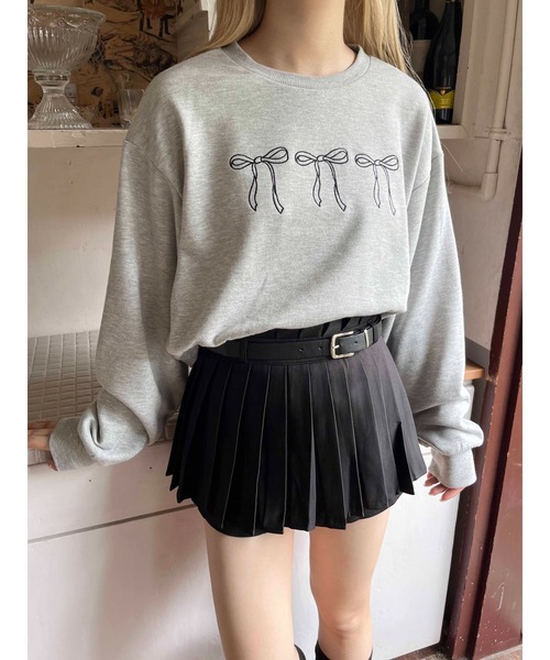 トレーナー スウェット 「PHILLY」リボン刺繍ショートスウェット