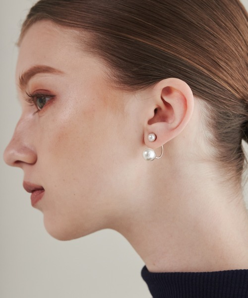 ciite' イヤリング ダブルパールキャッチ イヤリング (両耳用