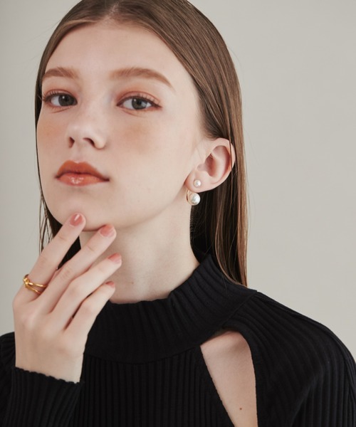 ciite' イヤリング ダブルパールキャッチ イヤリング (両耳用