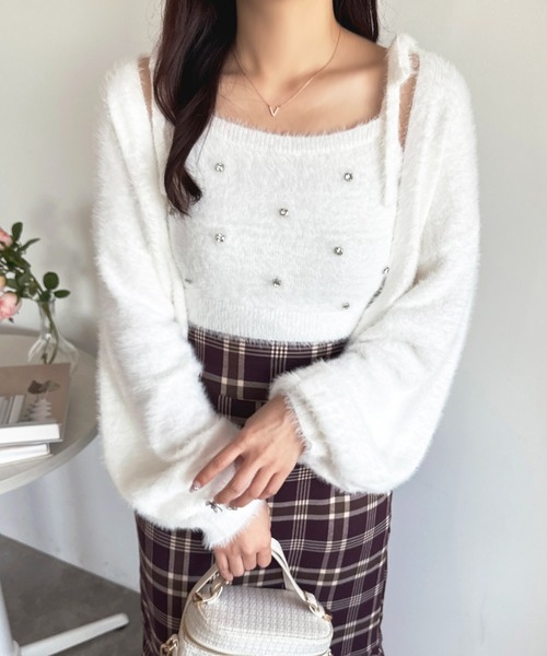 【美品】ジャーナルスタンダード　アンサンブルニット apres jour アンサンブル ビジューシャギーニットアンサンブル