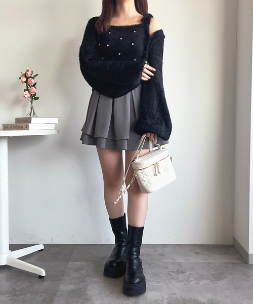 美品♡エポカ　アンサンブル　ニット　フリル　ビジュー付き　40 apres jour（アプレジュール） アンサンブル ビジューシャギーニット