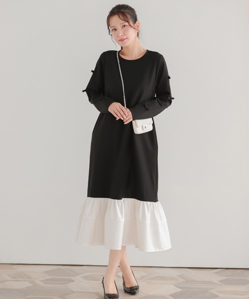 Fit more ワンピース 袖リボン裾フリルワンピース : ZOZOTOWN