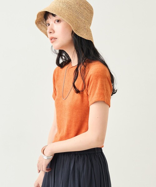 【美品】baserangeオレンジ ベロア　Tシャツ BASERANGE ベースレンジOMO LONG SLEEVE TEE ベロア