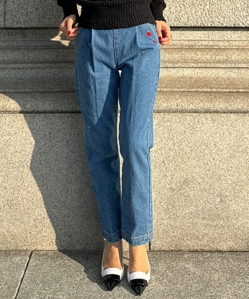 ジーンズ デニム デニムパンツ −3キロハート刺繍デニム レディース