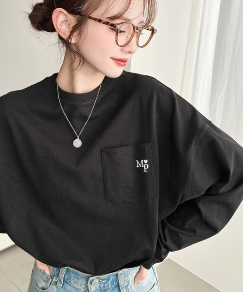 STONE  ポケットロンT ワンポイント ワンポイント刺繍ポケット付きロンT