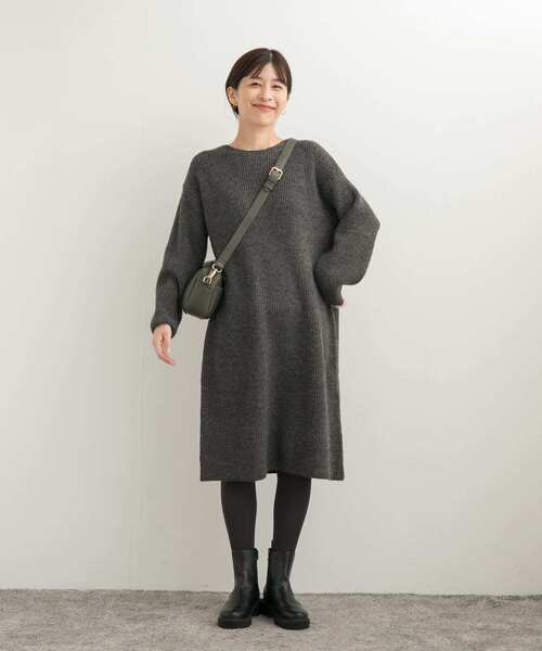 URBAN RESEARCH DOORS ワンピース 畦ミディ丈ニットワンピース