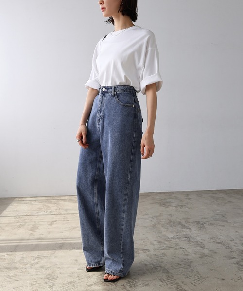 ワイドパンツ ジーンズ デニム デニムパンツ 「新サイズ追加/5サイズ展開」カーブデニムパンツ「S/SP/M/L/XL」 レディースの画像