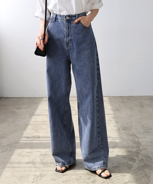 ワイドパンツ ジーンズ デニム デニムパンツ 「新サイズ追加/5サイズ展開」カーブデニムパンツ「S/SP/M/L/XL」 レディースの画像