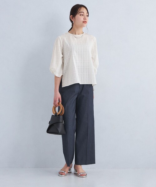 ブラウス シャツ ポコポコ シアー チェック デザイン タックスリーブ ブラウス レディース UNITED ARROWS green label relaxing ポコポコ シアー チェック