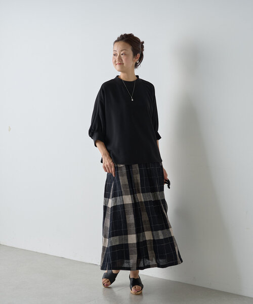 BEARDSLEY スカート リネンチェックタックフレアスカート