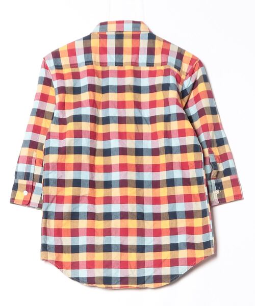 「TOMMY」 チェック柄7分袖シャツ S オレンジ レディース_画像2