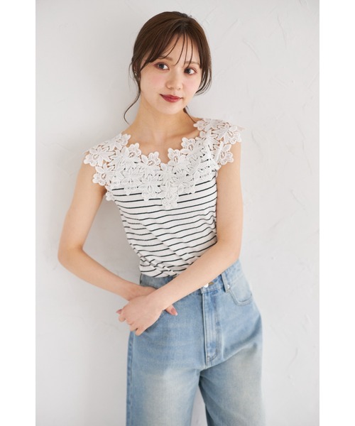 tocco closet タンクトップ ノースリーブ フラワーレース装飾