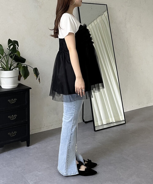 大人 可愛い 服  prose verse tシャツ フリルチュールドッキングペプラムTシャツ トップス