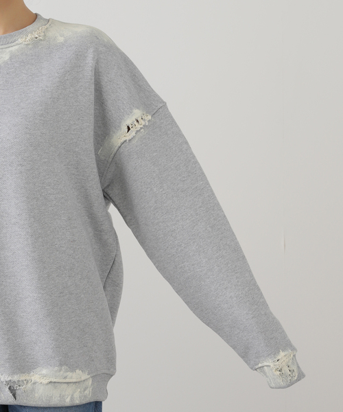 トレーナー スウェット STAY HUMAN ON EARTH DIRTY DESTROYED RELA S25-020D：スウェット レディース CITYSHOP トレーナー スウェット STAY HUMAN ON EARTH DIRTY