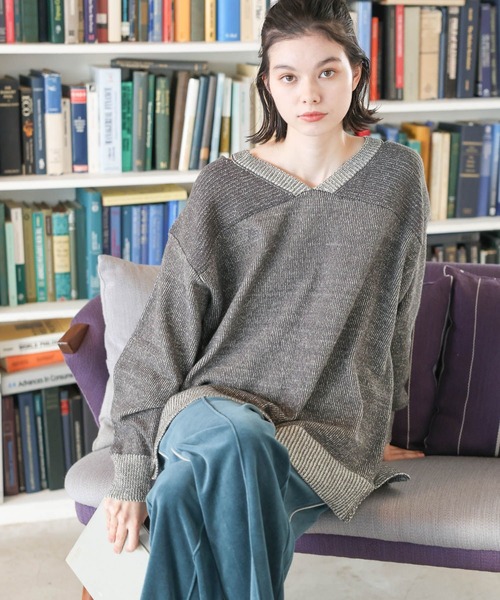「NOLLEY'S」 Vネックニット FREE ブルー レディース NOLLEY'S｜《手洗い可能》深Vネックプルオーバーニット