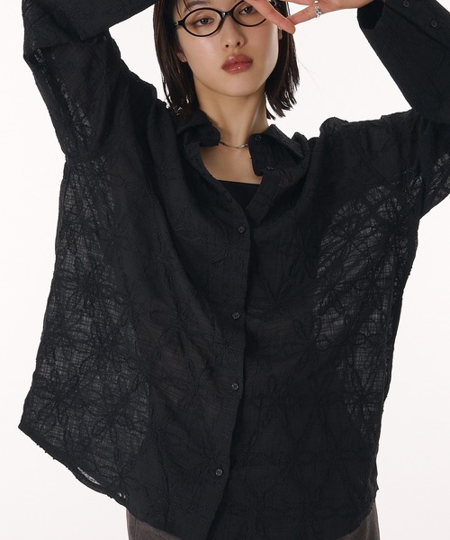ブラウス シャツ flower sheer oversized shirt / 花柄シアーオーバーサイズシャツ レディース MUHET ブラウス シャツ flower sheer oversized shirt / 花柄