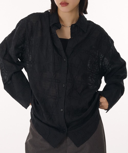 ブラウス シャツ flower sheer oversized shirt / 花柄シアーオーバーサイズシャツ レディース MUHET ブラウス シャツ flower sheer oversized shirt / 花柄