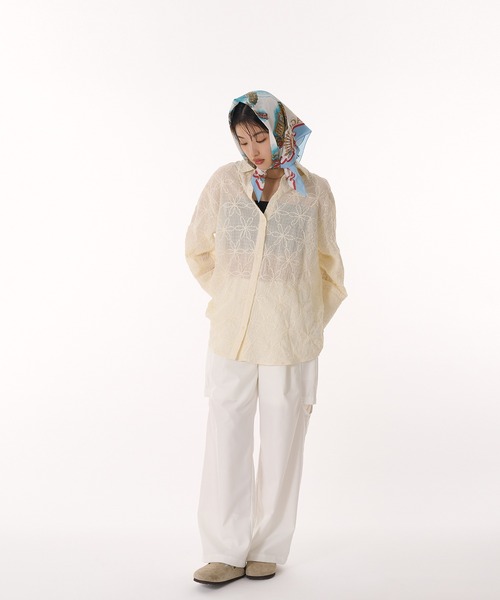 ブラウス シャツ flower sheer oversized shirt / 花柄シアーオーバーサイズシャツ レディース MUHET ブラウス シャツ flower sheer oversized shirt / 花柄