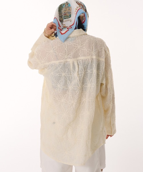 ブラウス シャツ flower sheer oversized shirt / 花柄シアーオーバーサイズシャツ レディース MUHET ブラウス シャツ flower sheer oversized shirt / 花柄