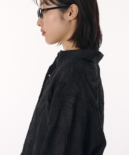 MUHET ブラウス シャツ flower sheer oversized shirt / 花柄