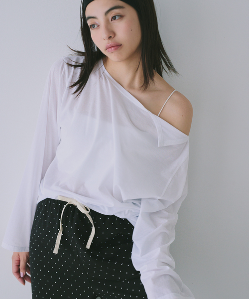 tシャツ アシメオフショルオーバーカットソー レディース