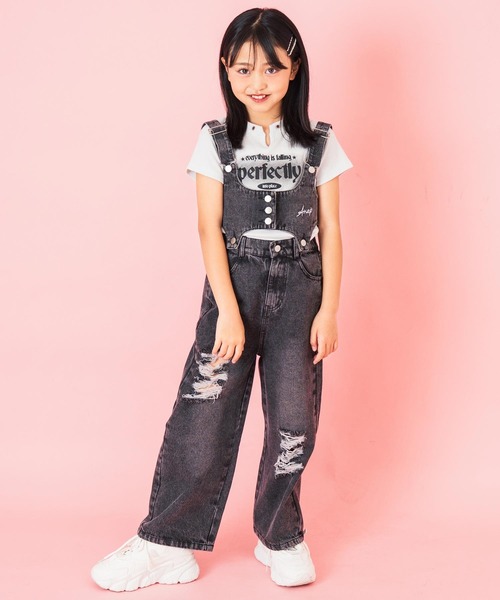 ANAP kids サロペット オーバーオール クラッシュデニム マルチ