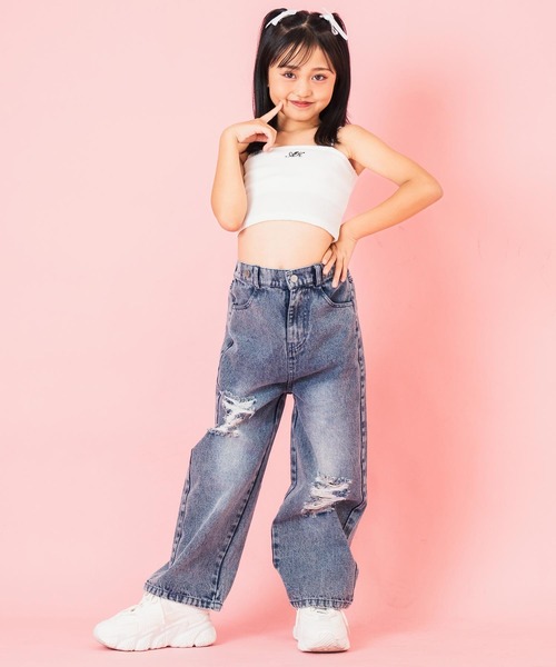 ANAP kids サロペット オーバーオール クラッシュデニム マルチ